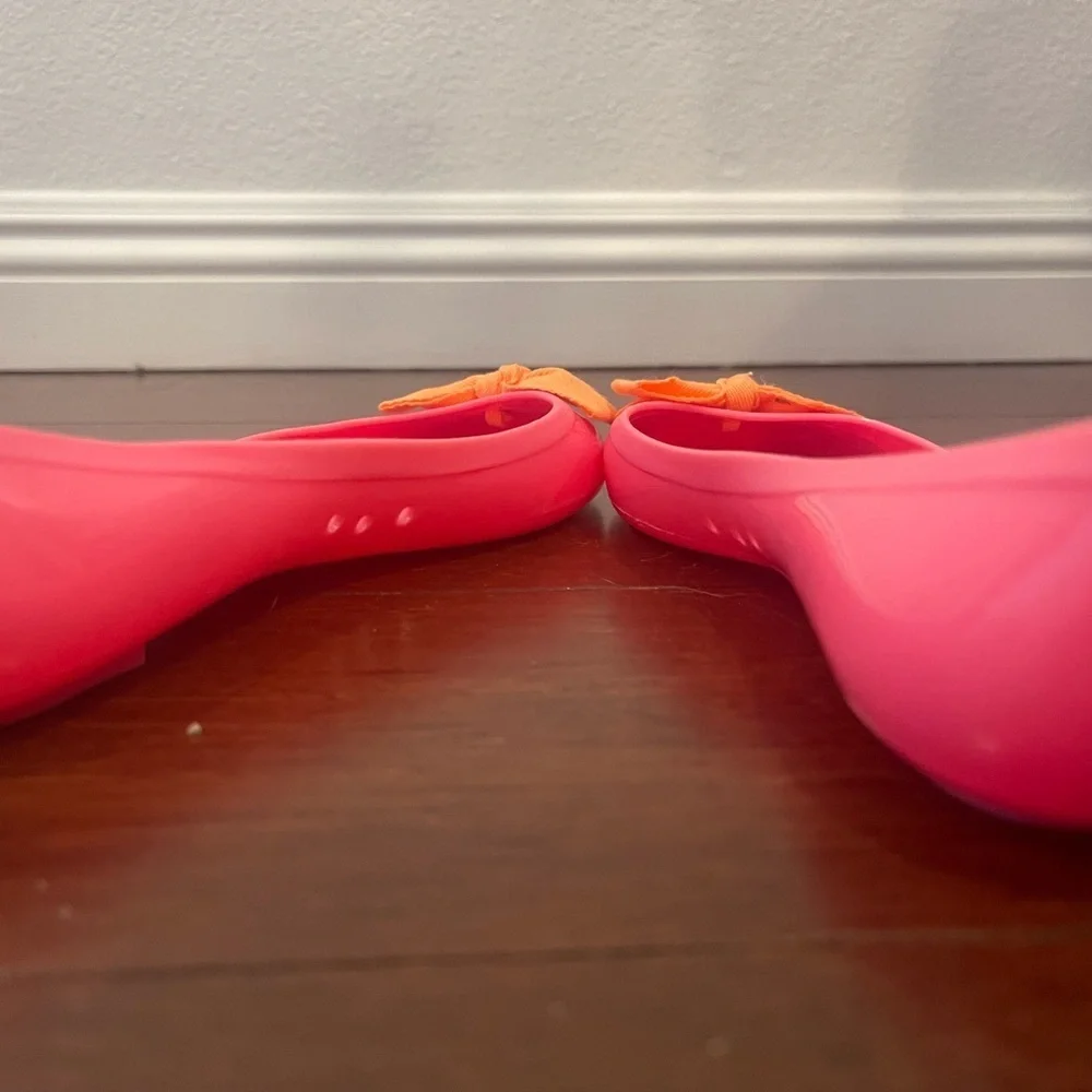 nwot/nwob J. Crew Factory Rainy Day Ballet Flats Pink & Orange jelly bow Flats 6
